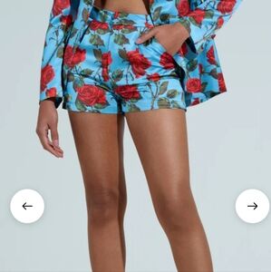 AKIRA BLUE FLORAL ROSE SATIN SHORTS